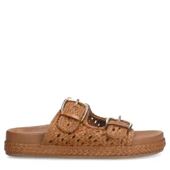 Manfield Cognac leren slippers^DAMES Slippers