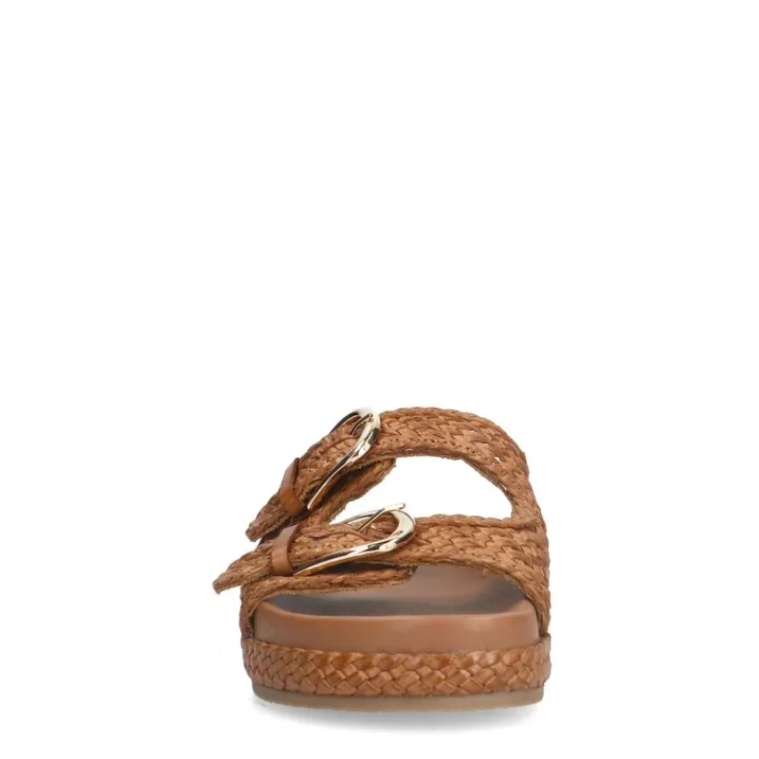 Manfield Cognac leren slippers^DAMES Slippers
