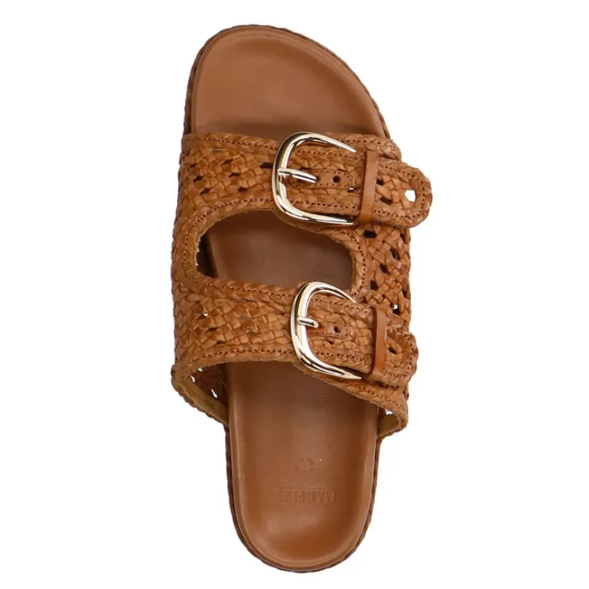 Manfield Cognac leren slippers^DAMES Slippers