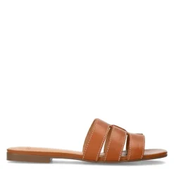 Manfield Cognac leren slippers^DAMES Slippers