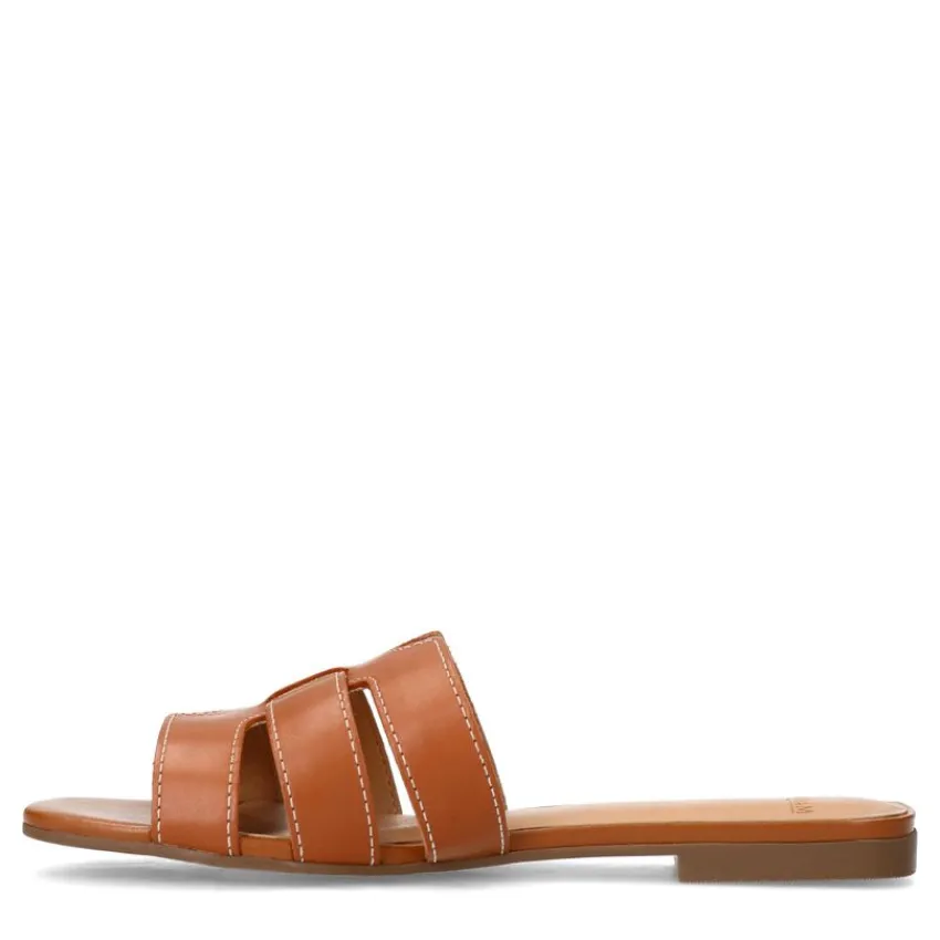 Manfield Cognac leren slippers^DAMES Slippers