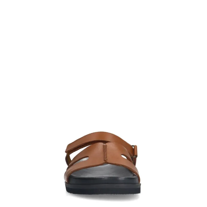Manfield Cognac leren slippers met bandje^DAMES Slippers