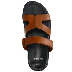 Manfield Cognac leren slippers met bandje^DAMES Slippers