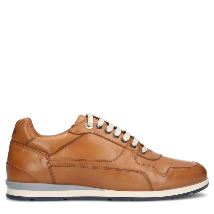Van Lier Cognac leren sneakers^Heren Sneakers