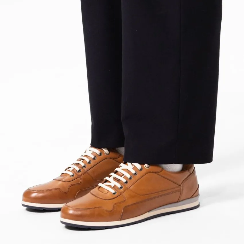 Van Lier Cognac leren sneakers^Heren Sneakers