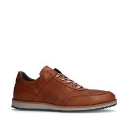 Manfield Cognac leren sneakers^Heren Sneakers