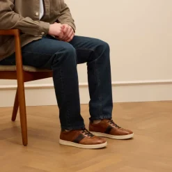 No Stress Cognac leren sneakers^Heren Sneakers