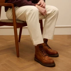 Manfield Cognac leren veterboots^Heren Boots