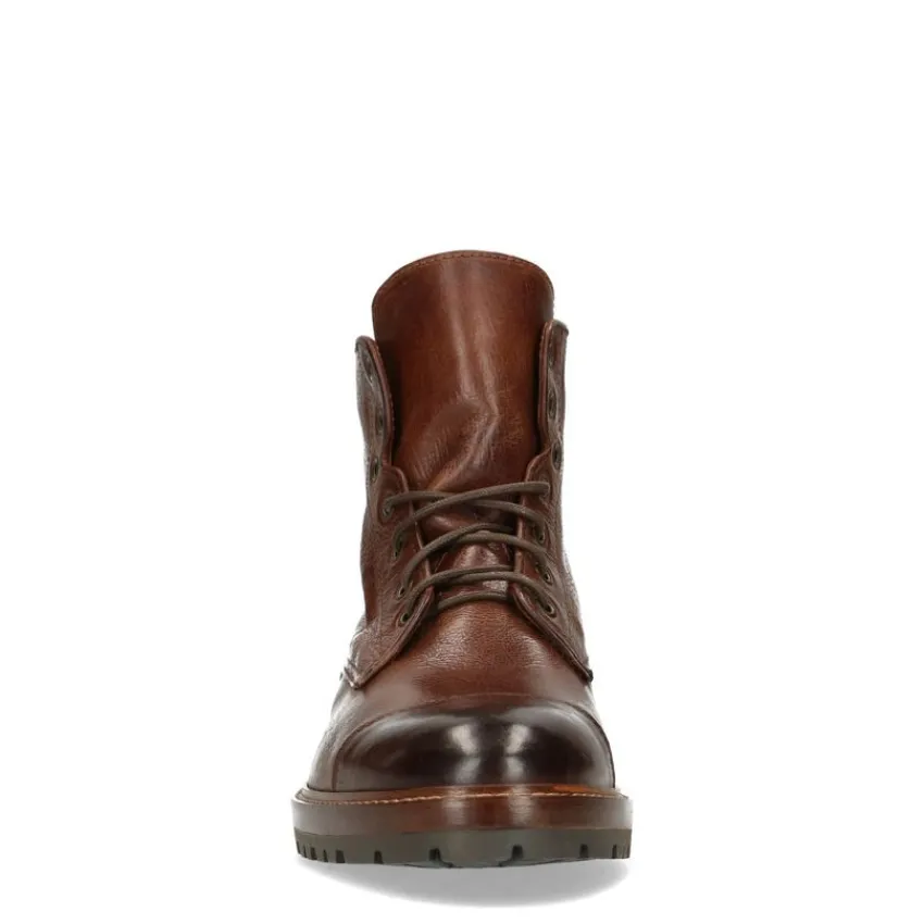 Manfield Cognac leren veterboots^Heren Boots