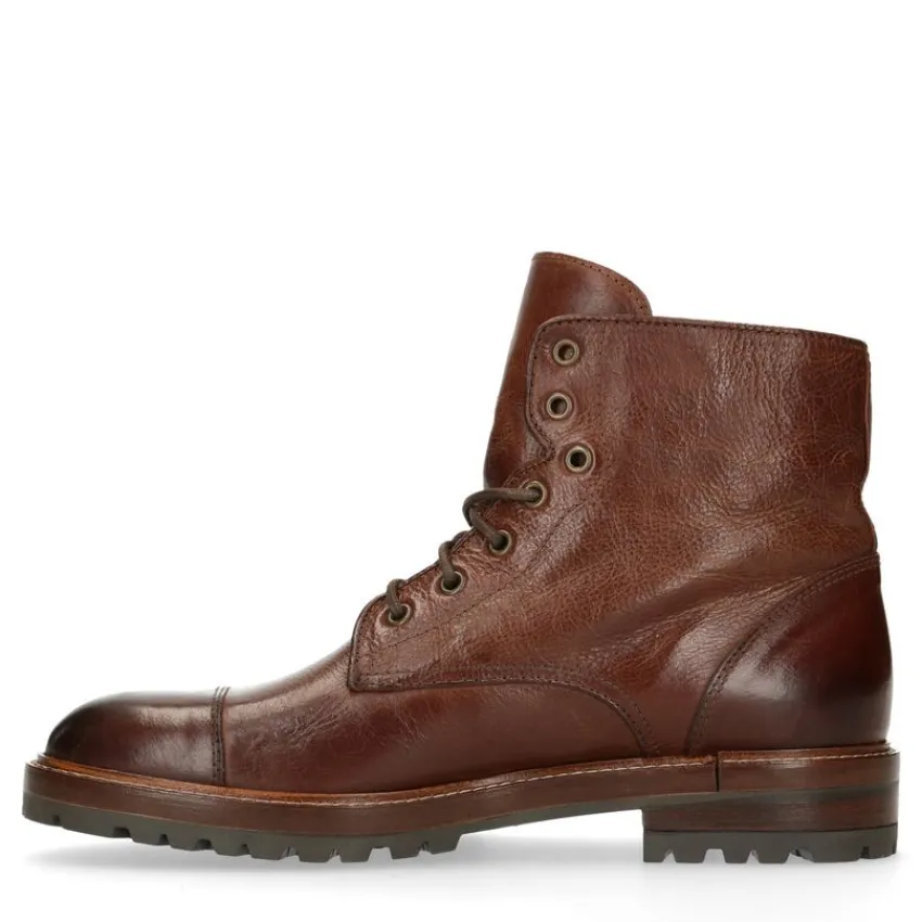 Manfield Cognac leren veterboots^Heren Boots
