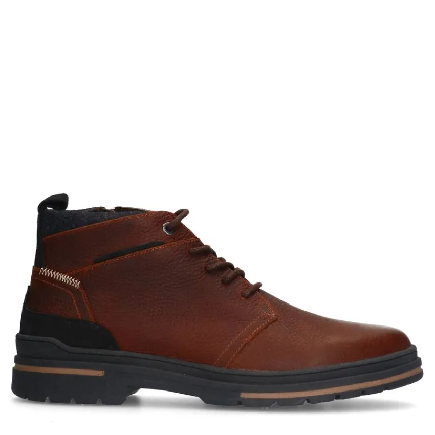 Manfield Cognac leren veterboots^Heren Boots
