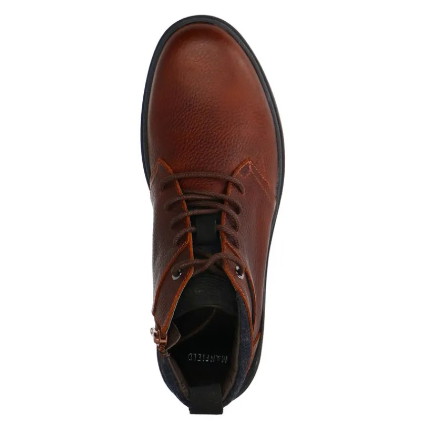 Manfield Cognac leren veterboots^Heren Boots