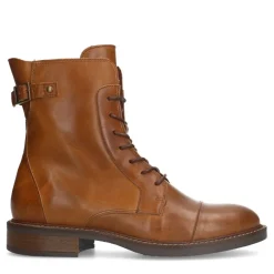 Manfield Cognac leren veterboots^DAMES Enkellaarsjes