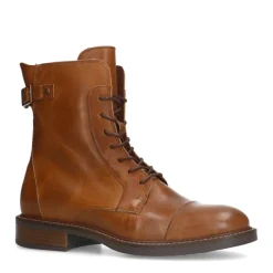 Manfield Cognac leren veterboots^DAMES Enkellaarsjes
