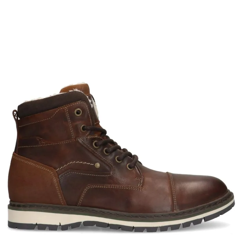 Manfield Cognac leren veterboots^Heren Boots