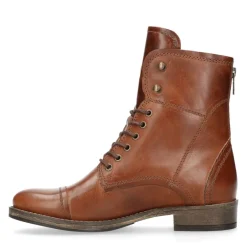 Manfield Cognac leren veterlaarzen met bont voering^DAMES Enkellaarsjes