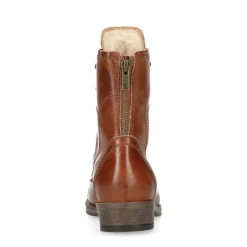 Manfield Cognac leren veterlaarzen met bont voering^DAMES Enkellaarsjes