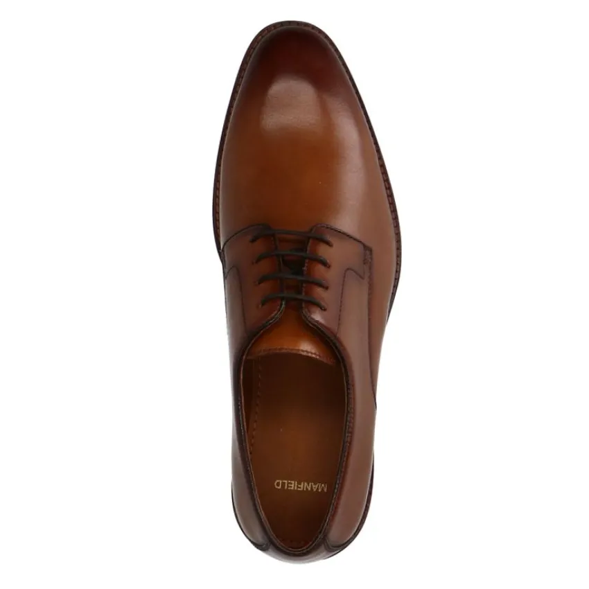 Manfield Cognac leren veterschoenen^Heren Veterschoenen