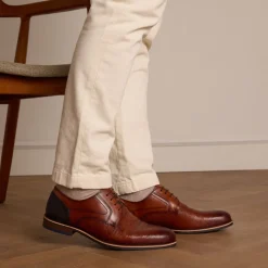 Manfield Cognac leren veterschoenen^Heren Veterschoenen