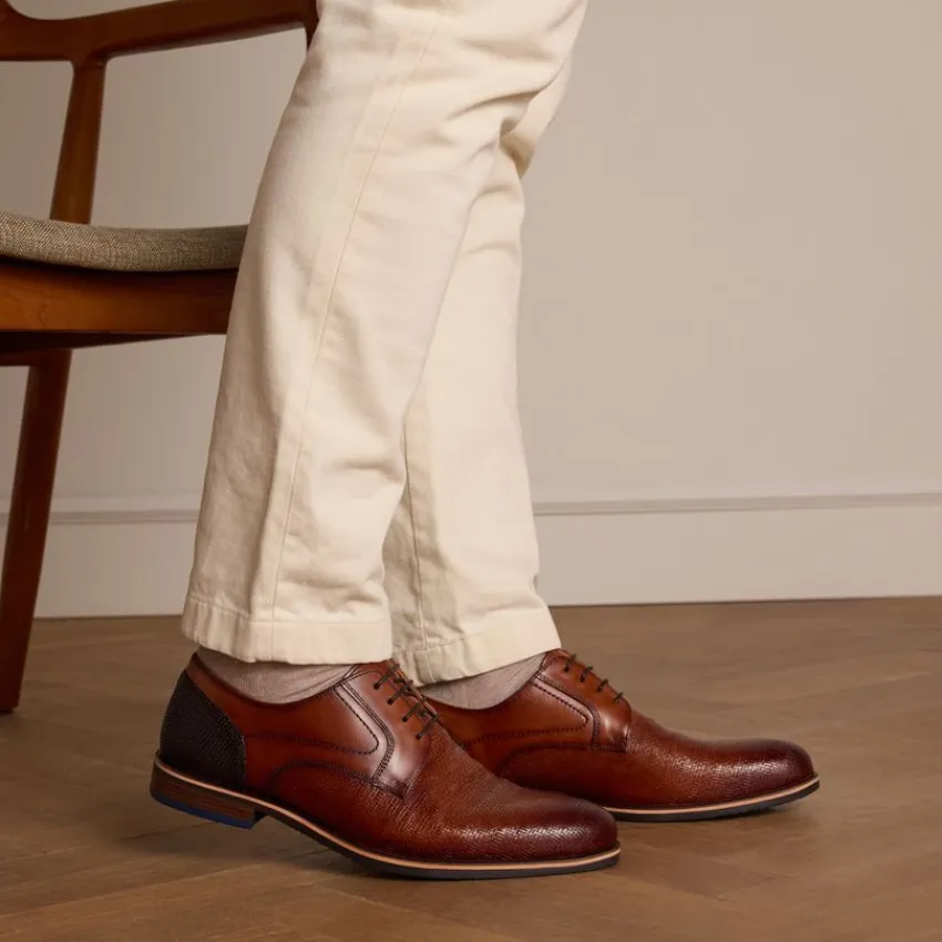 Manfield Cognac leren veterschoenen^Heren Veterschoenen