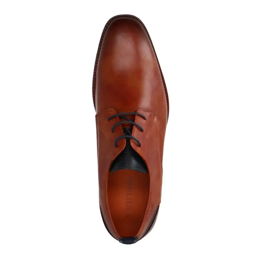 Van Lier Cognac leren veterschoenen^Heren Veterschoenen