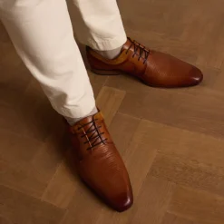 Manfield Cognac leren veterschoenen^Heren Veterschoenen