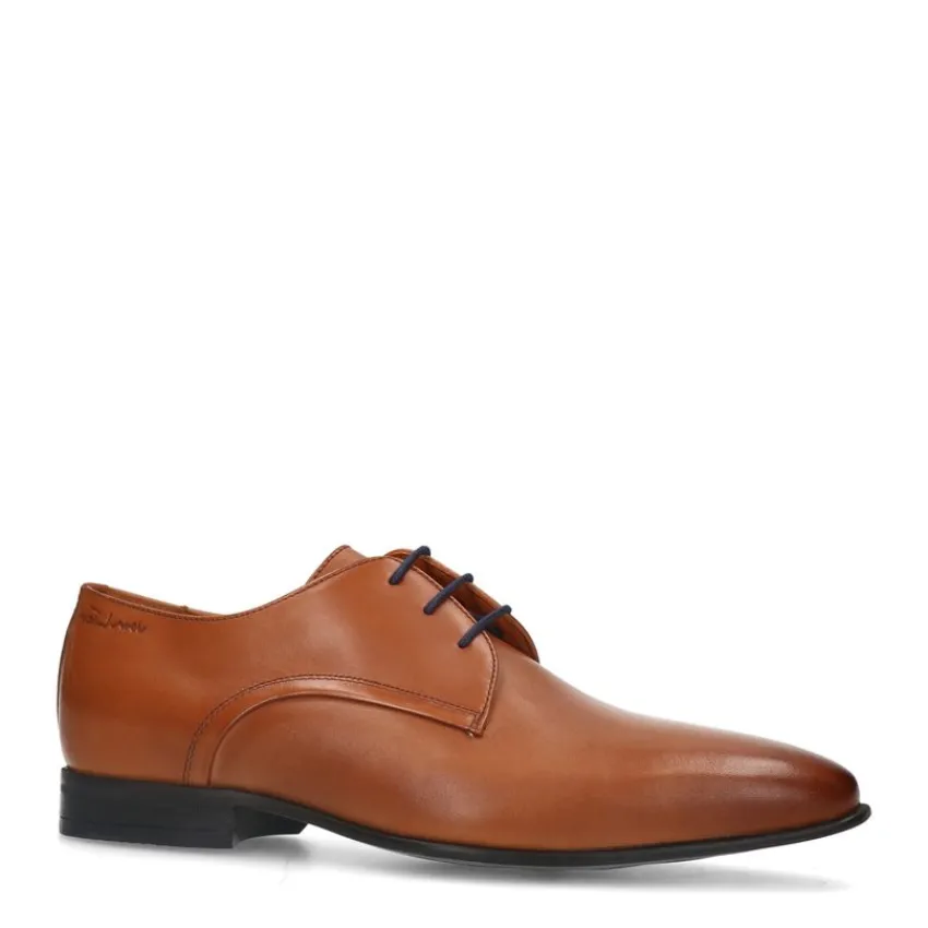 Van Lier Cognac leren veterschoenen^Heren Veterschoenen