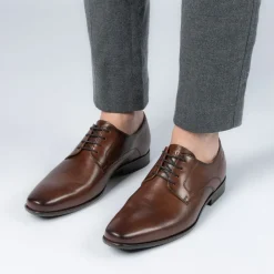 Van Lier Cognac leren veterschoenen^Heren Veterschoenen