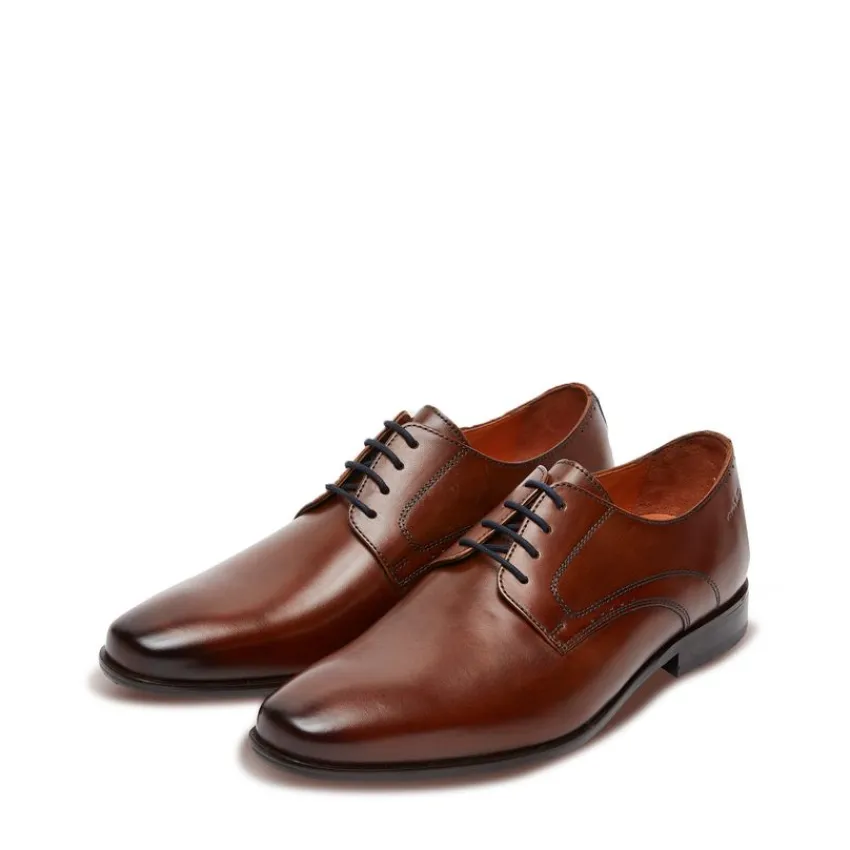 Van Lier Cognac leren veterschoenen^Heren Veterschoenen