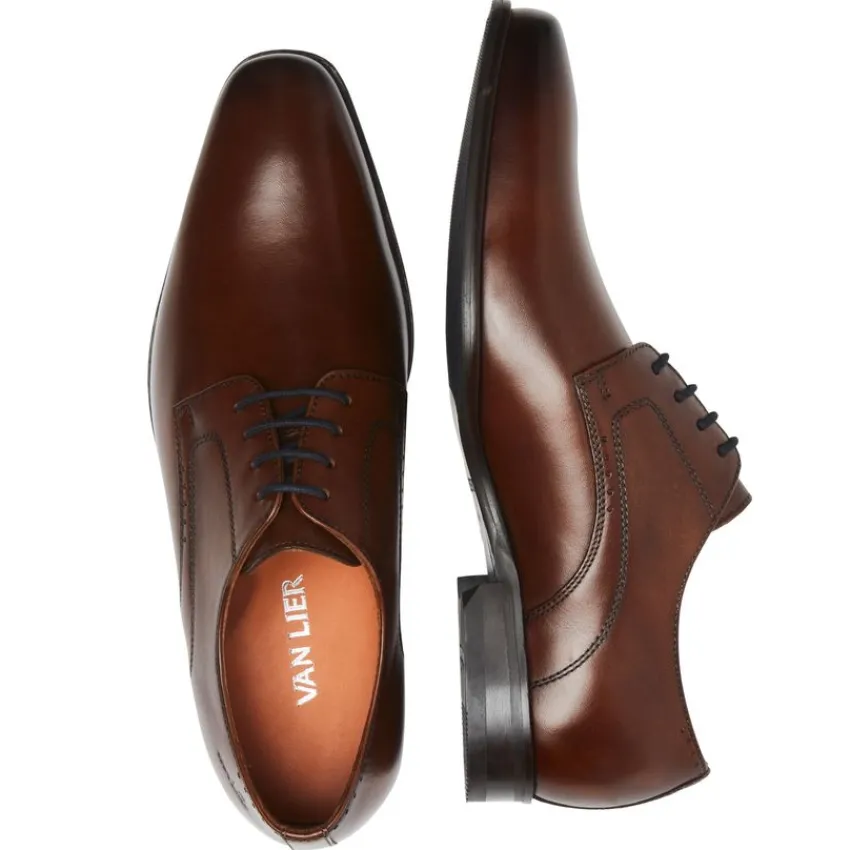 Van Lier Cognac leren veterschoenen^Heren Veterschoenen
