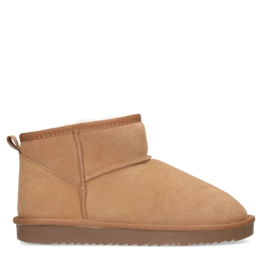 Manfield Cognac suède boots^DAMES Enkellaarsjes