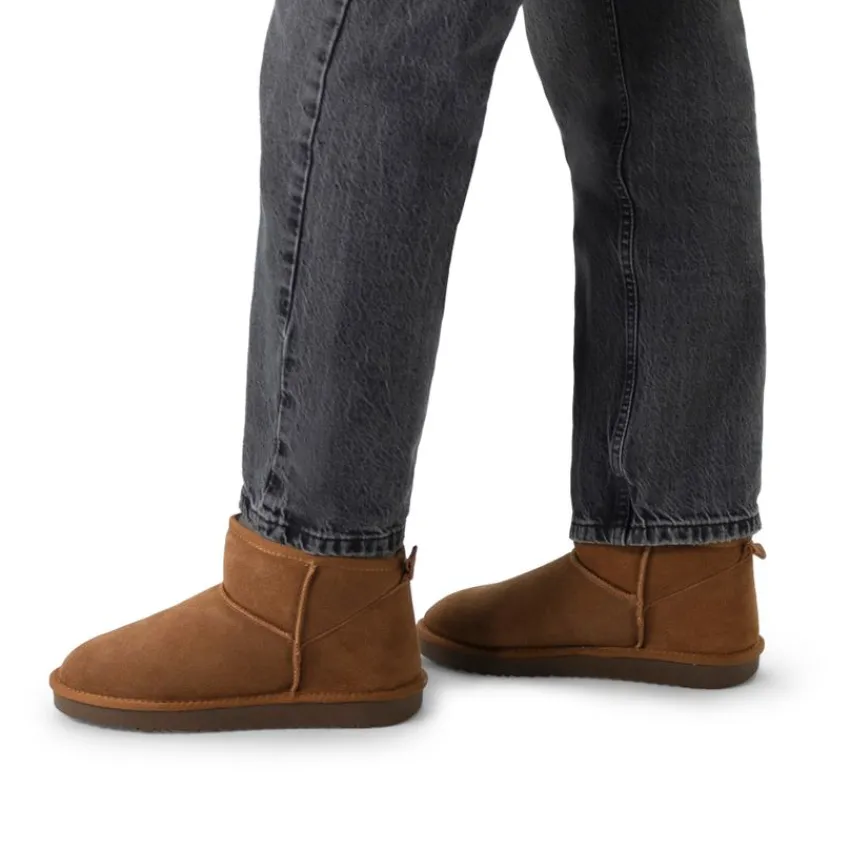 Manfield Cognac suède boots^DAMES Enkellaarsjes