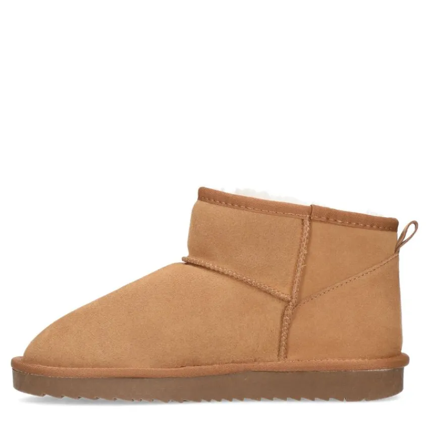 Manfield Cognac suède boots^DAMES Enkellaarsjes