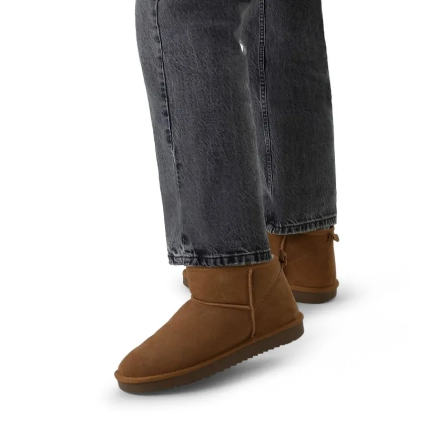 Manfield Cognac suède boots^DAMES Enkellaarsjes