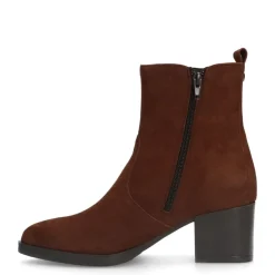 No Stress Cognac suède enkellaarsjes met hak^DAMES Enkellaarsjes