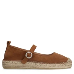 Manfield Cognac suède espadrilles met gesp^DAMES Espadrilles|Loafers