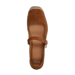 Manfield Cognac suède espadrilles met gesp^DAMES Espadrilles|Loafers