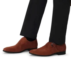 Van Lier Cognac suède gespschoenen^Heren Gespschoenen