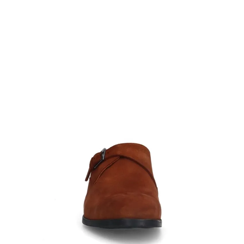 Van Lier Cognac suède gespschoenen^Heren Gespschoenen