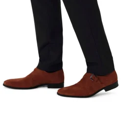 Van Lier Cognac suède gespschoenen^Heren Gespschoenen