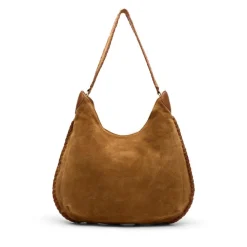 Manfield Cognac suède handtas met gevlochten details^ Handtassen