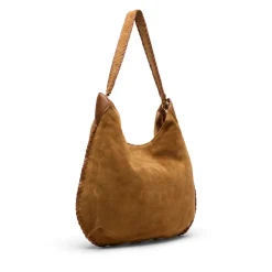 Manfield Cognac suède handtas met gevlochten details^ Handtassen
