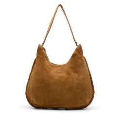 Manfield Cognac suède handtas met gevlochten details^ Handtassen