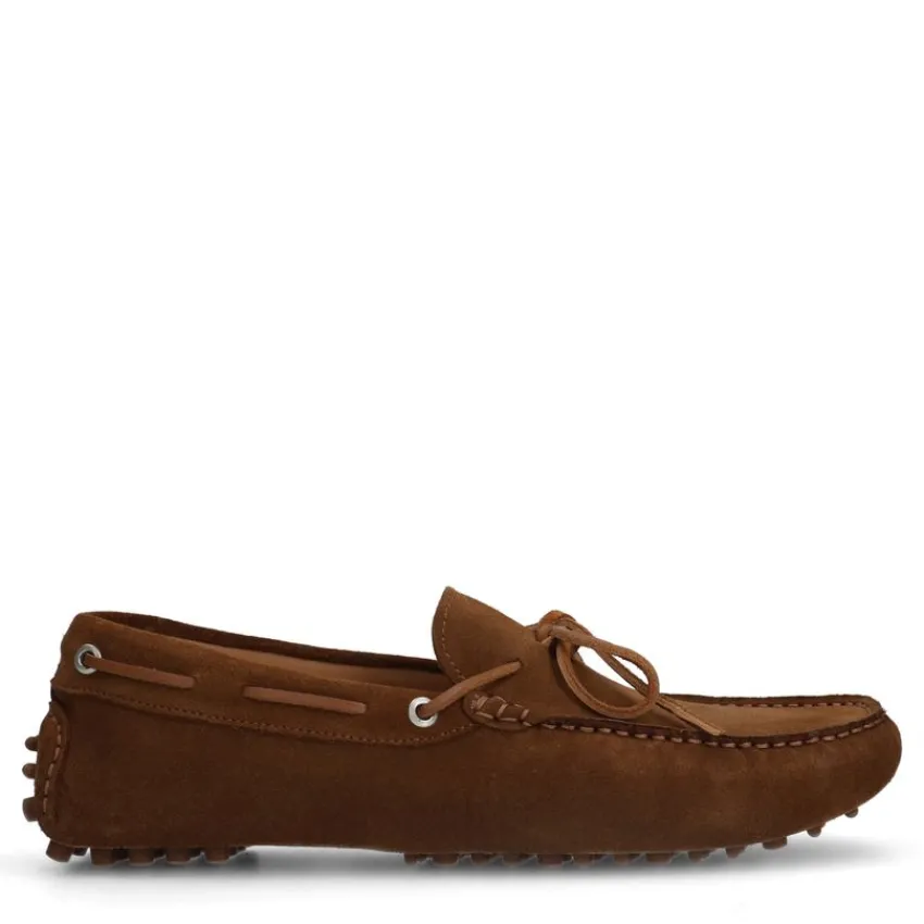 Manfield Cognac suède loafers^Heren Loafers
