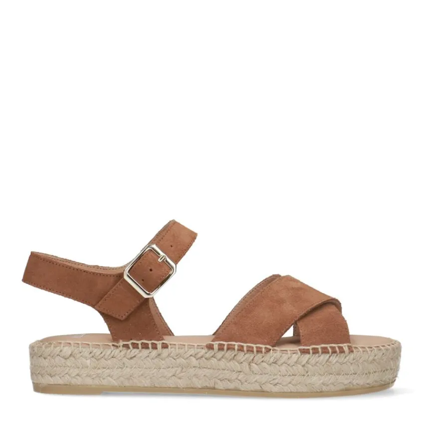 Manfield Cognac suède sandalen^DAMES Espadrilles|Sandalen