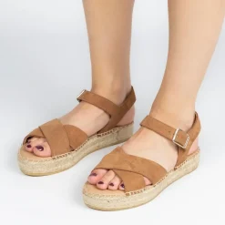 Manfield Cognac suède sandalen^DAMES Espadrilles|Sandalen