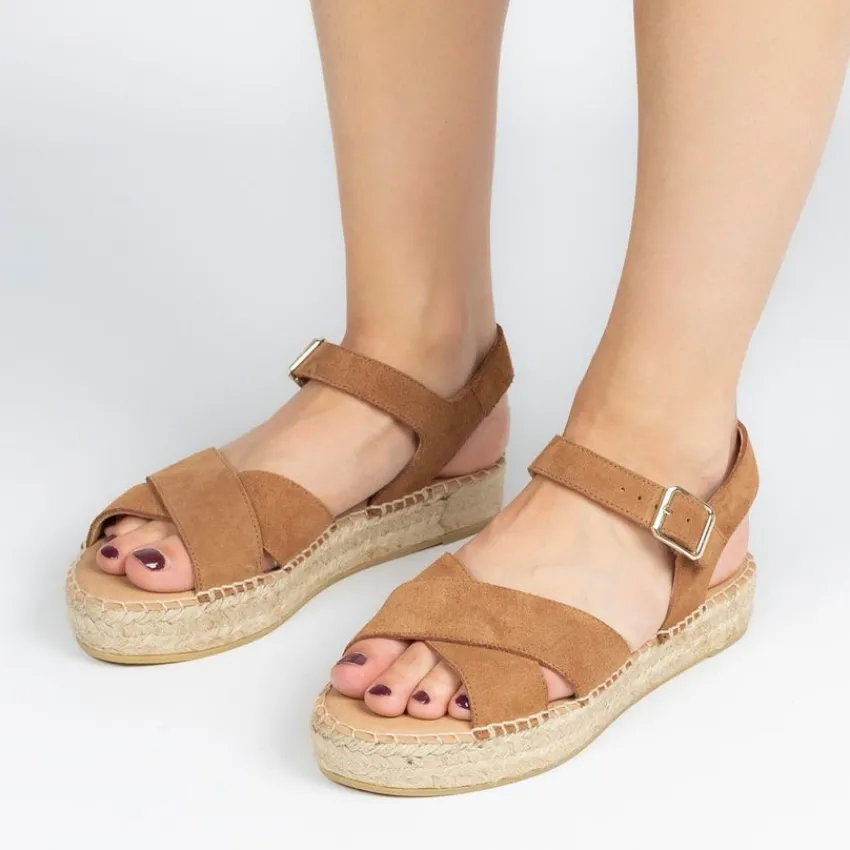 Manfield Cognac suède sandalen^DAMES Espadrilles|Sandalen