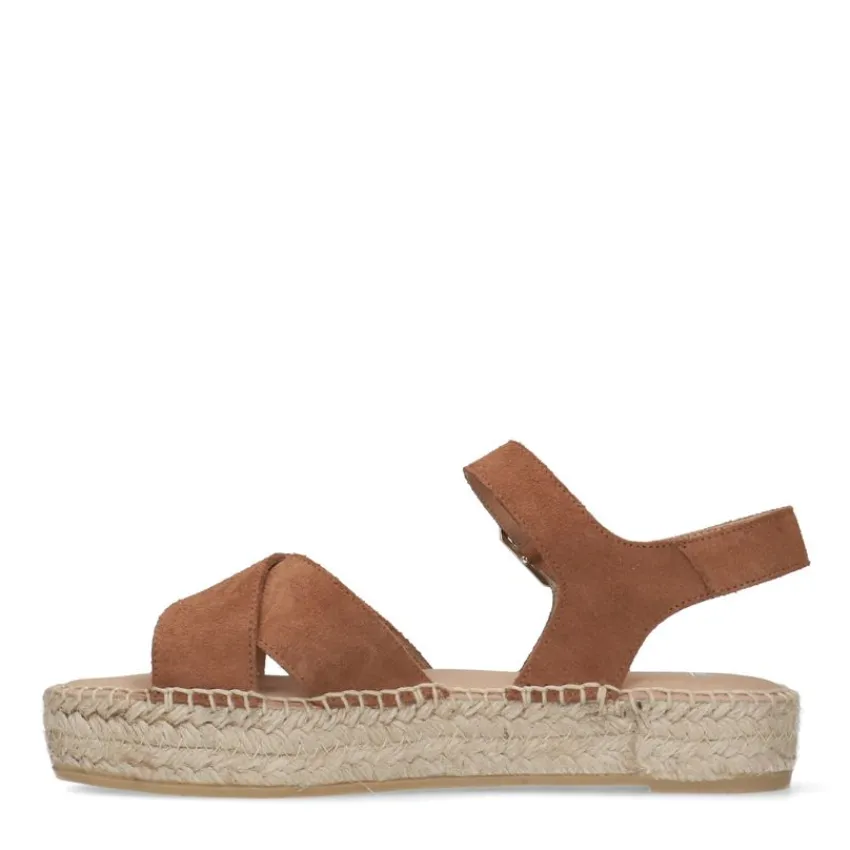 Manfield Cognac suède sandalen^DAMES Espadrilles|Sandalen