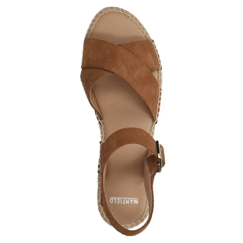 Manfield Cognac suède sandalen^DAMES Espadrilles|Sandalen