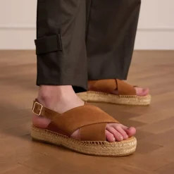 Manfield Cognac suède sandalen^DAMES Espadrilles|Sandalen
